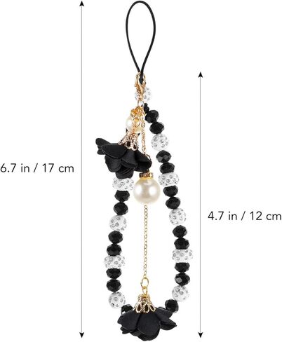 IMIKEYA Crystal Phone Lanyard Black Beaded Phone Bracelet Strap, Non-slip Flower Hand Wrist Strap for Cell Charm Decoration, Short String Accessory in Kuwait