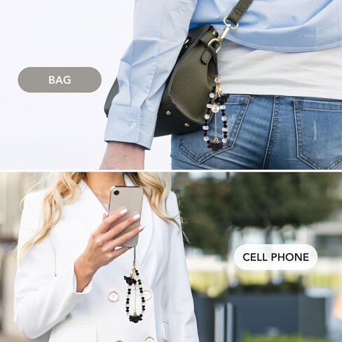 IMIKEYA Crystal Phone Lanyard Black Beaded Phone Bracelet Strap, Non-slip Flower Hand Wrist Strap for Cell Charm Decoration, Short String Accessory in Kuwait