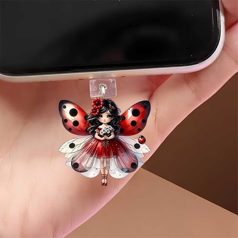 سحر الأكريليك لقابس الغبار من Ladybug Fairy Girl للمنتجات الإلكترونية، قلادة سدادات غبار بمنفذ شحن من النوع C متوافقة مع الكمبيوتر اللوحي للهاتف القارئ الإلكتروني، هدية لعيد الميلاد وعيد الميلاد ويوم الذكرى السنوية in Kuwait