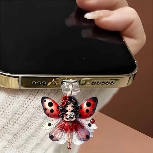سحر الأكريليك لقابس الغبار من Ladybug Fairy Girl للمنتجات الإلكترونية، قلادة سدادات غبار بمنفذ شحن من النوع C متوافقة مع الكمبيوتر اللوحي للهاتف القارئ الإلكتروني، هدية لعيد الميلاد وعيد الميلاد ويوم الذكرى السنوية in Kuwait