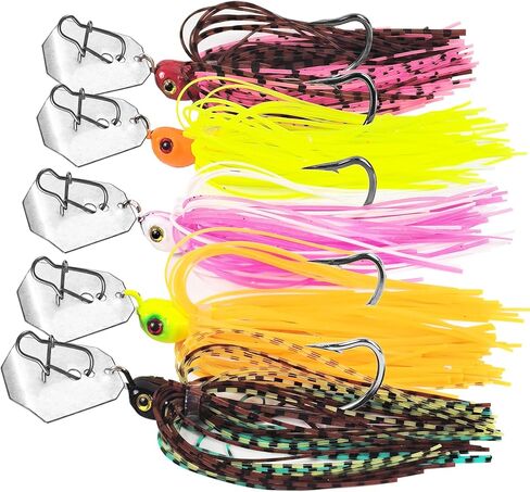 5Pcs Buzz Bait Fishing Bladed Jigs Lures Multicolored Jig Skirts for Bass Trout Walleye 3.15in/0.39oz in Kuwait