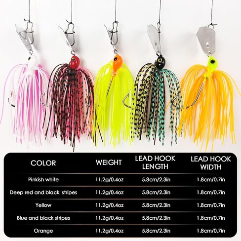 5Pcs Buzz Bait Fishing Bladed Jigs Lures Multicolored Jig Skirts for Bass Trout Walleye 3.15in/0.39oz in Kuwait