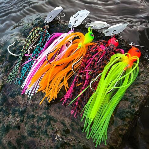 5Pcs Buzz Bait Fishing Bladed Jigs Lures Multicolored Jig Skirts for Bass Trout Walleye 3.15in/0.39oz in Kuwait