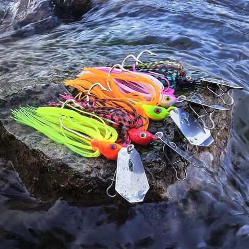 5Pcs Buzz Bait Fishing Bladed Jigs Lures Multicolored Jig Skirts for Bass Trout Walleye 3.15in/0.39oz in Kuwait