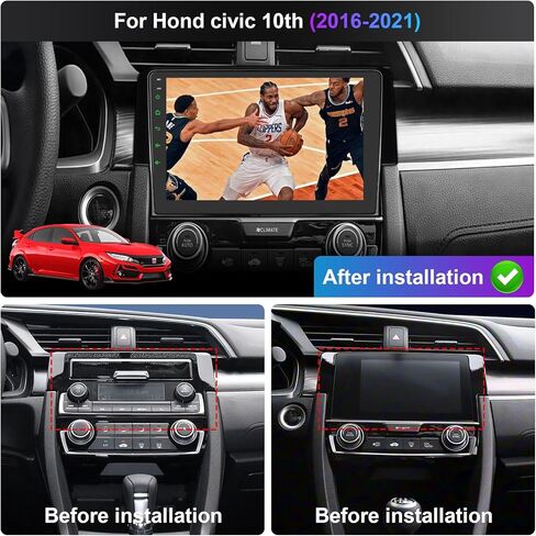 【8 core 4GB+64GB】 Car Stereo for Honda Civic 2016 2017 2018 2019 2020 2021, 9 Inch Touch Screen Wireless Carplay Andriod Auto, 5G Wi-Fi Bluetooth GPS SWC DSP FM in Kuwait