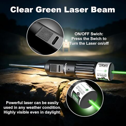 Rechargeable Green Laser Bore Sight Kit with 64 Caliber Adapters (.17–12GA), Magnetic Scope Level & Rail Bubble Level, USB Charging, Up to 36H Runtime in Kuwait