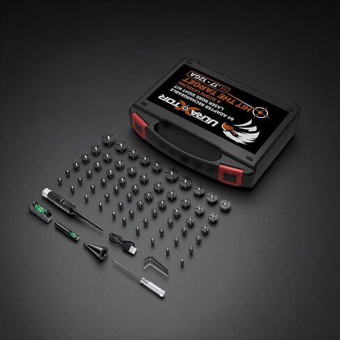Rechargeable Green Laser Bore Sight Kit with 64 Caliber Adapters (.17–12GA), Magnetic Scope Level & Rail Bubble Level, USB Charging, Up to 36H Runtime in Kuwait
