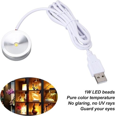 Alomejor Round USB Plug in Compact LED Showcase Lamp with Long Cable for Cupboard Entrance 5V (Netural Light) in Kuwait