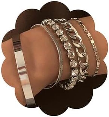 fxmimior boho الأزياء لذيذ بسيط الذهب سلسلة الراين تكويم أساور مجموعة للنساء قابل للتعديل مطرز مكتنزة شقة كابل سلسلة الشرير عملة أساور مجوهرات للنساء الفتيات هدية مجموعة من 5 (الذهب) in Saudi Arabia