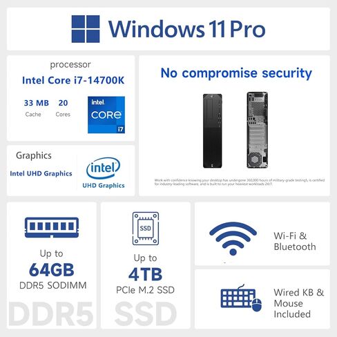 كمبيوتر مكتبي HP Z2 G9 SFF Business Workstation، Intel 20-Core i7-14700K (حتى 5.6 جيجا هرتز)، 64 جيجا DDR5، 2 تيرابايت SSD، DP، Type-C، Wi-Fi، لوحة مفاتيح وماوس سلكية، Windows 11 Pro، كمبيوتر شخصي صغير الحجم عالي الأداء in Kuwait