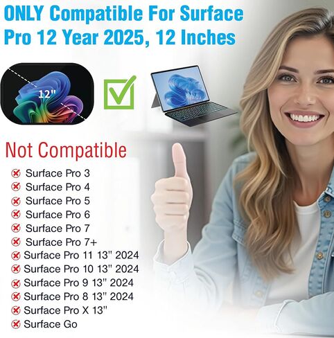 حافظة لوحة مفاتيح Surface Pro 12، غطاء قابل للفصل مغناطيسي لاسلكي بتقنية البلوتوث مع 7 مفاتيح بإضاءة خلفية ملونة، لوحة تتبع متعددة اللمس، تنبيه ذكي للنوم، نحيف للغاية قابل لإعادة الشحن لجهاز Microsoft Surface Pro 12" in Kuwait