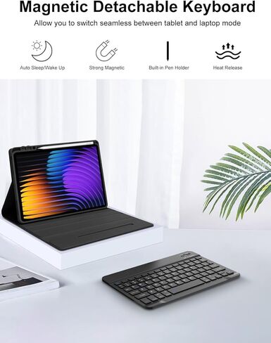 حافظة لوحة مفاتيح لجهاز Xiaomi Pad 8/8 Pro/7/7 Pro مقاس 11.2 بوصة، لوحة مفاتيح مغناطيسية قابلة للفصل لجهاز Xiaomi Pad 7 مع حامل قلم، غطاء ذكي مع لوحة مفاتيح لجهاز Mi Pad8/8 Pro 2026 11.2 بوصة، أسود in Kuwait