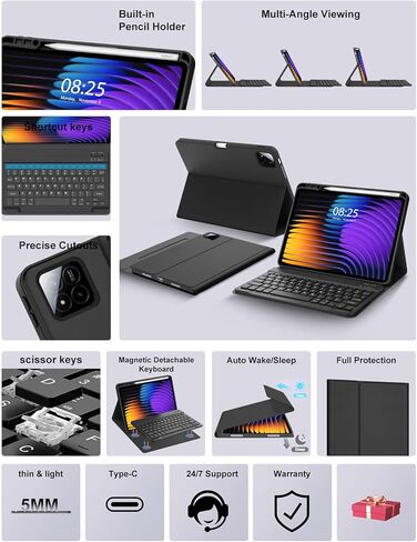 حافظة لوحة مفاتيح لجهاز Xiaomi Pad 8/8 Pro/7/7 Pro مقاس 11.2 بوصة، لوحة مفاتيح مغناطيسية قابلة للفصل لجهاز Xiaomi Pad 7 مع حامل قلم، غطاء ذكي مع لوحة مفاتيح لجهاز Mi Pad8/8 Pro 2026 11.2 بوصة، أسود in Kuwait