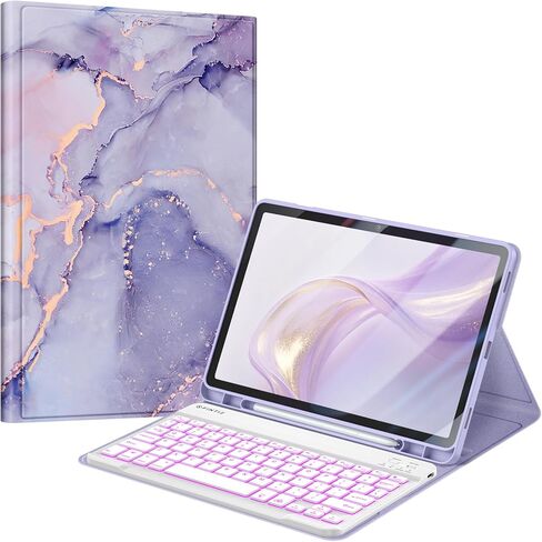 FINTIE Backlit Keyboard Case for Samsung Galaxy Tab S10 Lite/ S10 FE/ S9 FE 5G 10.9 Inch/Tab S9 11 Inch, Detachable 7-Color Backlight Bluetooth Keyboard Protective Stand Cover, Lilac Marble in Kuwait