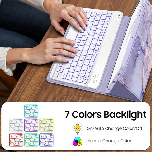 FINTIE Backlit Keyboard Case for Samsung Galaxy Tab S10 Lite/ S10 FE/ S9 FE 5G 10.9 Inch/Tab S9 11 Inch, Detachable 7-Color Backlight Bluetooth Keyboard Protective Stand Cover, Lilac Marble in Kuwait