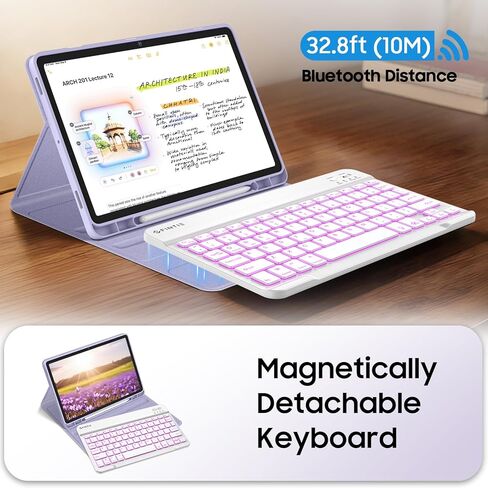 FINTIE Backlit Keyboard Case for Samsung Galaxy Tab S10 Lite/ S10 FE/ S9 FE 5G 10.9 Inch/Tab S9 11 Inch, Detachable 7-Color Backlight Bluetooth Keyboard Protective Stand Cover, Lilac Marble in Kuwait
