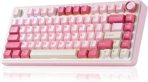 AULA F75 Wireless Keyboard, 75% Gaming Keyboard Hot Swappable with Creamy Sound,Bluetooth/2.4GHz/USB-C,Custom RGB Mechanical Keyboard for PC Gamer - Pink in Kuwait