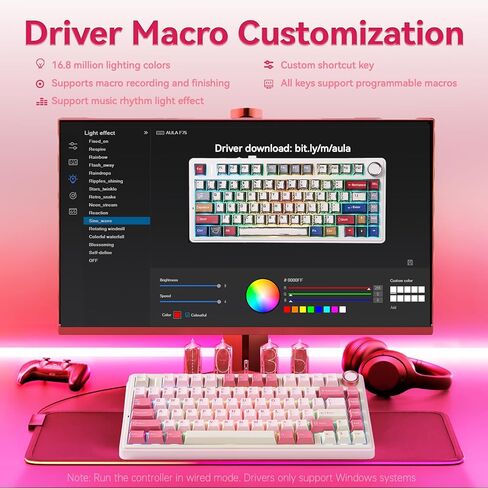 AULA F75 Wireless Keyboard, 75% Gaming Keyboard Hot Swappable with Creamy Sound,Bluetooth/2.4GHz/USB-C,Custom RGB Mechanical Keyboard for PC Gamer - Pink in Kuwait