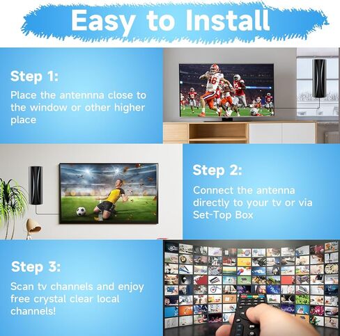 3000+ Miles TV Antenna Indoor, 360° Reception Digital Antenna for Smart TV and Old TVs, HD Antenna for Local Channels with Amplifier Signal Booster Support 4K 8K 1080p -38ft Thick Coaxial Cable in Kuwait