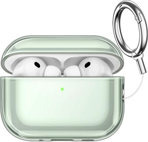 غطاء حماية شفاف من JETech لجهاز AirPods Pro 3 (2025) مع سلسلة مفاتيح، مادة TPU الناعمة الشفافة للغاية، حماية ضد الصدمات (أخضر شفاف) in Kuwait