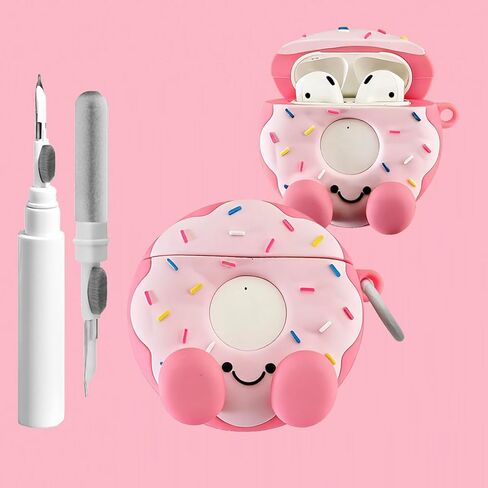 حافظة لطيفة لسماعات AirPods 1/2 مع مجموعة أدوات تنظيف، حافظات Airpods للنساء من السيليكون المضاد للسقوط، 2 ملحقات لسماعات الأذن وحافظات شحن وسلسلة مفاتيح للفتيات لأجهزة Airpods الجيل الأول/الثاني (وردي) in Kuwait