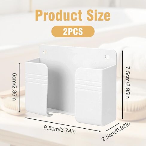 TIESOME 2 Pcs Wall Mount Phone Holder, Plastic Self-Adhesive Phone Stand with Cable Hole for Charging, Remote Control Storage Box (White, 3.74x2.95x0.98 in) in Kuwait