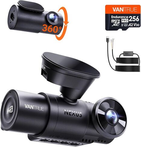 【الحزمة: كاميرا Dash Cam Vantrue New N4S(RC18) + بطاقة microSD سعة 256 جيجابايت + مجموعة أسلاك صلبة】 STARVIS 2، PlatePix™، 2.7K+1440P+1440 كاميرا أمامية وخلفية داخلية، وضع انتظار مخزّن على مدار الساعة طوال أيام الأسبوع، تدعم 1 تيرابايت كحد أقصى in Kuwait