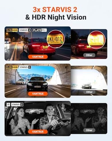 【الحزمة: كاميرا Dash Cam Vantrue New N4S(RC18) + بطاقة microSD سعة 256 جيجابايت + مجموعة أسلاك صلبة】 STARVIS 2، PlatePix™، 2.7K+1440P+1440 كاميرا أمامية وخلفية داخلية، وضع انتظار مخزّن على مدار الساعة طوال أيام الأسبوع، تدعم 1 تيرابايت كحد أقصى in Kuwait