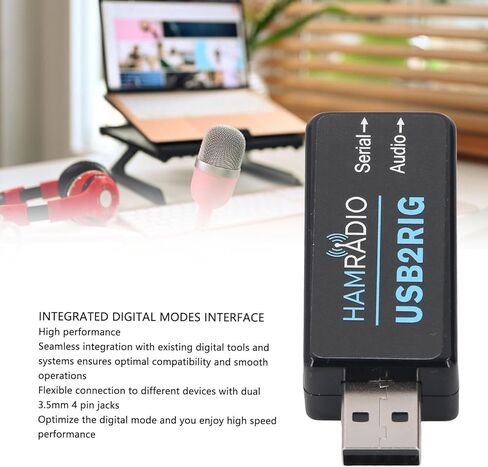 USB Sound Adapter, Dual 3.5mm Jack to USB Compact External Sound Card with Serial Port PTT Control, Video Accessories for Radio Equipment in Kuwait