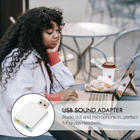 Aluminum 7.1 USB Audio Adapter External Sound Card with Headphone and Microphone Jack Drive-Free Stereo Audio for Laptop PC Live Streaming Silver in Kuwait