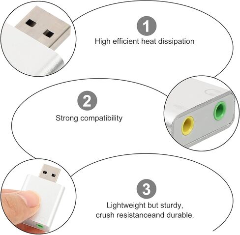 Aluminum 7.1 USB Audio Adapter External Sound Card with Headphone and Microphone Jack Drive-Free Stereo Audio for Laptop PC Live Streaming Silver in Kuwait