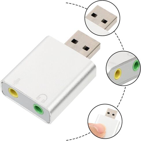 Aluminum 7.1 USB Audio Adapter External Sound Card with Headphone and Microphone Jack Drive-Free Stereo Audio for Laptop PC Live Streaming Silver in Kuwait