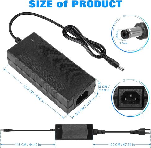Power Supply 12V 5A,AC 100-240V to DC12V 60W Converter Adapter Driver Transformer with 5.5mm x 2.5mm Jack, US Plug for Led Strips,LCD Monitors,CCTV Camera(2PCS) in Kuwait