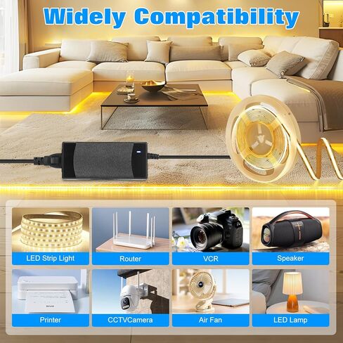 Power Supply 12V 5A,AC 100-240V to DC12V 60W Converter Adapter Driver Transformer with 5.5mm x 2.5mm Jack, US Plug for Led Strips,LCD Monitors,CCTV Camera(2PCS) in Kuwait