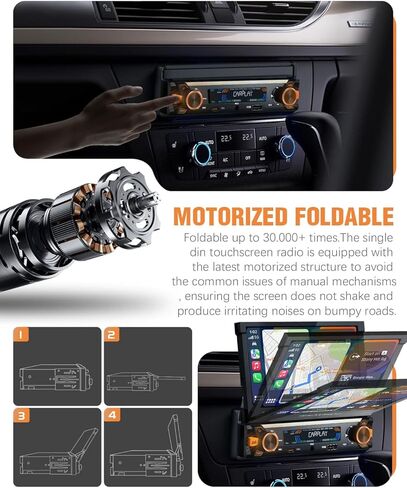【SOOEMAKA】 راديو بشاشة تعمل باللمس Din واحد مع Carplay لاسلكي وAndroid Auto، 7 بوصة QLED بمحرك قابل للطي ترقية ستيريو السيارة PD/QC 3.0 Type-C شحن سريع/واي فاي مزدوج/بلوتوث 5.1/AM/FM/DSP (قلب) in Kuwait