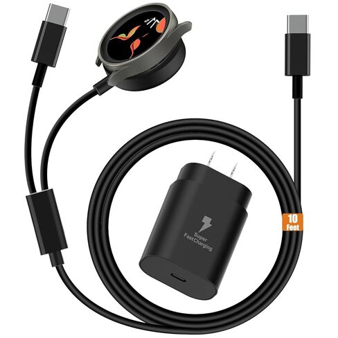 شاحن ساعة سامسونج 2 في 1، شاحن USB C سريع 25 وات متوافق مع ساعة Galaxy Watch 8/7/6/6 Classic/5 Pro/5/4 /4 classic/3/Active2/1 وGalaxyS25/24/S23 /S22/21 Note/Z Fold 7 (10FT) in Kuwait