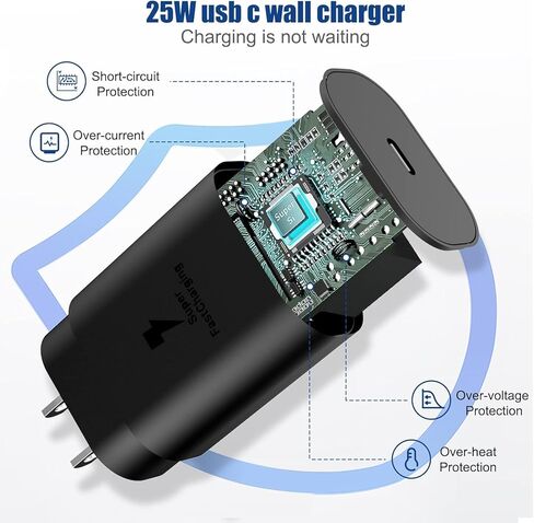 شاحن ساعة سامسونج 2 في 1، شاحن USB C سريع 25 وات متوافق مع ساعة Galaxy Watch 8/7/6/6 Classic/5 Pro/5/4 /4 classic/3/Active2/1 وGalaxyS25/24/S23 /S22/21 Note/Z Fold 7 (10FT) in Kuwait