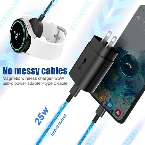 شاحن ساعة سامسونج 2 في 1، شاحن USB C سريع 25 وات متوافق مع ساعة Galaxy Watch 8/7/6/6 Classic/5 Pro/5/4 /4 classic/3/Active2/1 وGalaxyS25/24/S23 /S22/21 Note/Z Fold 7 (10FT) in Kuwait