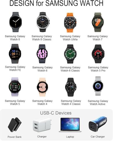 2 in 1 Charger for Samsung Galaxy Watch 8/8 Classic/7/Ultra 3.3Ft USB C/A Replacement Charging Cable for Galaxy Watch FE/6/6 Classic/5 Pro/5/4/4 Classic/3/Active 2/Active Charging Dock in Kuwait