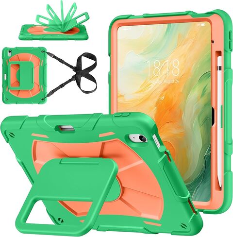 DTTO for iPad A16 Case, iPad 11th / 10th Generation Case (2025/2022), 360 Degree Rotating Stand Full-Body Drop Protection Case with Pencil Holder and Shoulder Strap for Kids, Blue Pink in Kuwait