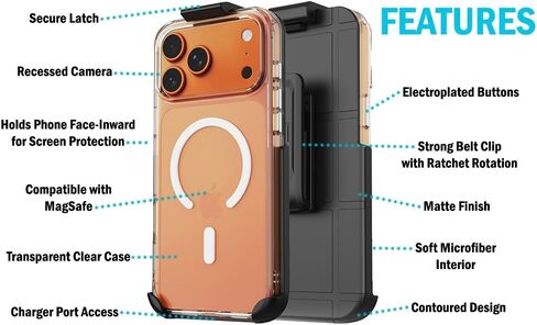 Nakedcelllphone Combo for iPhone 17 Pro Max Phone Case, Anti-Shock Case and Belt Clip Holster Holder (Compatible with MagSafe) - Clear in Kuwait