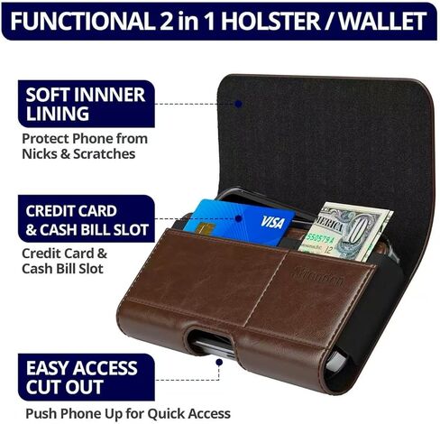 Magnetic Closure Holster for Samsung Galaxy S26, S25, S24, S23, S22, S21, S20 - Leather Belt Case with Metal Belt Clip & Card Holder, Premium Pouch (Fits Slim/Regular Case) in Kuwait