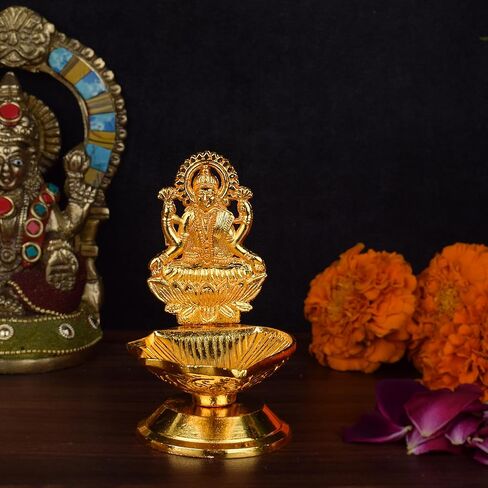 SATVIK Set of 1 Pc Laxmi Ganesha Pair Metal Diya Luxmi Ganpati Dia Lord Ganesh Lakshmi Murti Idol Statue Oil Lamp Decor Home Mandir Office Indian Hindu Diwali Pooja Pujan Housewarming Return Gift Item in Saudi Arabia