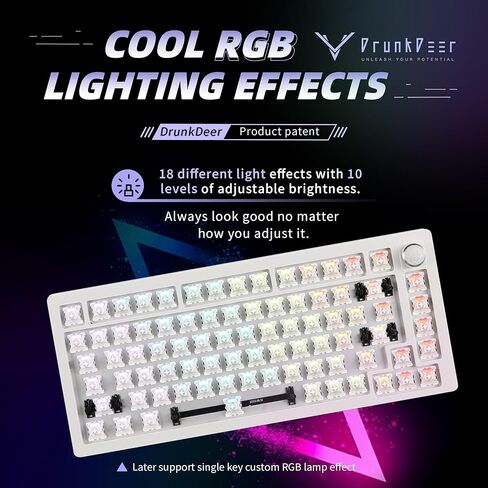 DrunkDeer A75 لوحة مفاتيح ميكانيكية سريعة التشغيل، لوحة مفاتيح مغناطيسية TKL مدمجة 75% تخطيط RGB بإضاءة خلفية للألعاب سلكية USB 82 مفتاحًا مع مقبض للكمبيوتر الشخصي Mac باللون الأبيض، هيكلي in Kuwait