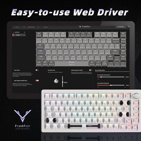 DrunkDeer A75 لوحة مفاتيح ميكانيكية سريعة التشغيل، لوحة مفاتيح مغناطيسية TKL مدمجة 75% تخطيط RGB بإضاءة خلفية للألعاب سلكية USB 82 مفتاحًا مع مقبض للكمبيوتر الشخصي Mac باللون الأبيض، هيكلي in Kuwait