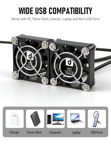 upHere U40 2 Pack 40mm USB Mini Fan، 40mm x 10mm مروحة تبريد USB صغيرة هادئة 3 تحكم في السرعة لحالة الكمبيوتر، جهاز التوجيه، VR، خوذة اللحام in Kuwait