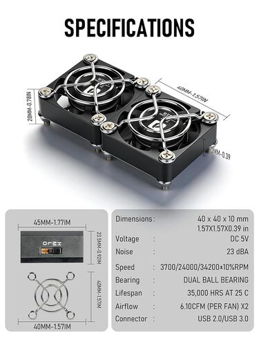 upHere U40 2 Pack 40mm USB Mini Fan، 40mm x 10mm مروحة تبريد USB صغيرة هادئة 3 تحكم في السرعة لحالة الكمبيوتر، جهاز التوجيه، VR، خوذة اللحام in Kuwait