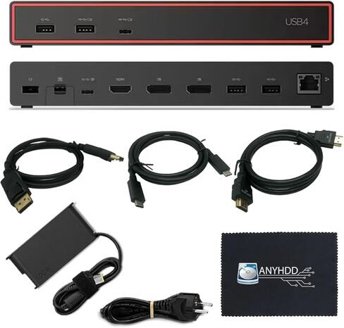قاعدة إرساء Lenovo 40BF0100US USB4 لأجهزة الكمبيوتر المحمولة مع محول 135 واط وHDMI ومنفذ DisplayPort وكابلات USB C وقاعدة إرساء قماشية in Kuwait