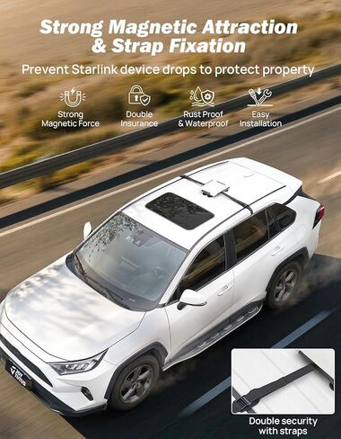حامل سيارة مغناطيسي من JOYTUTUS لـ Starlink Mini 200 رطل شديد التحمل، إطلاق سريع لسيارات RVs وUTVs وSUV والقارب والشاحنة مع أشرطة سوداء in Kuwait