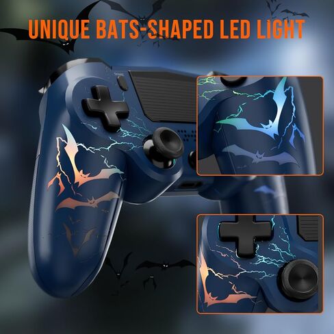 Wireless Controller for PS4, 2 Pack LED Controller for PS4 with 5 Lights Mode/USB C Charge Cable/Touchpad Turbo/Dual Motors/6-Axis Gyro/3.5mm Audio Jack, Bats-Shape Light Design Control for PS4 in Kuwait